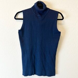 WD.NY Sleeveless Turtleneck Cotton Blend Knit Sweater Indigo Women’s Size Small